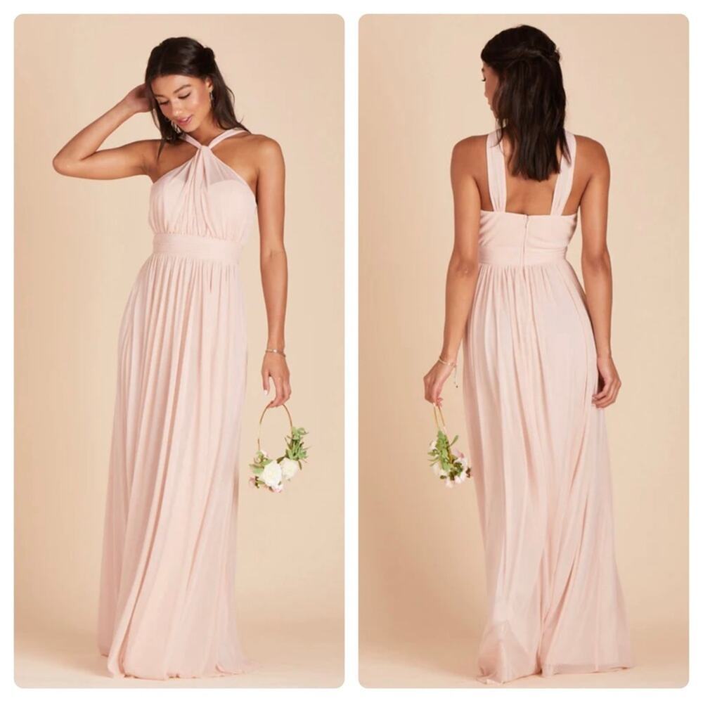 Birdy Grey Kiko Mesh Halter Formal Bridesmaid Dress in‎ Pale Blush Size L NWT